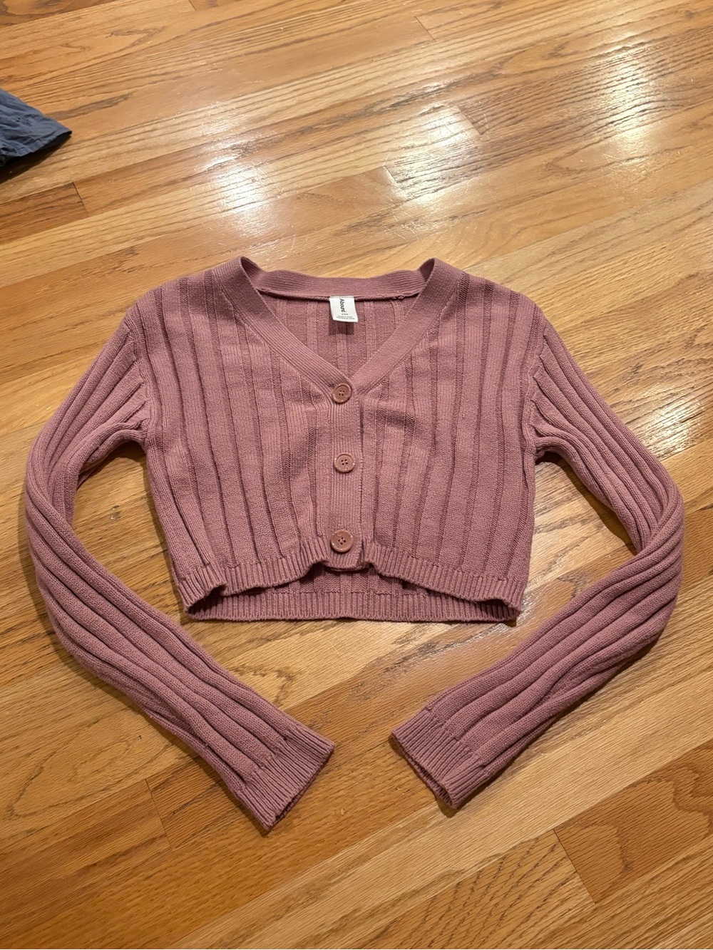 Abound Ribbed V-Neck Button Cardigan in Mauve